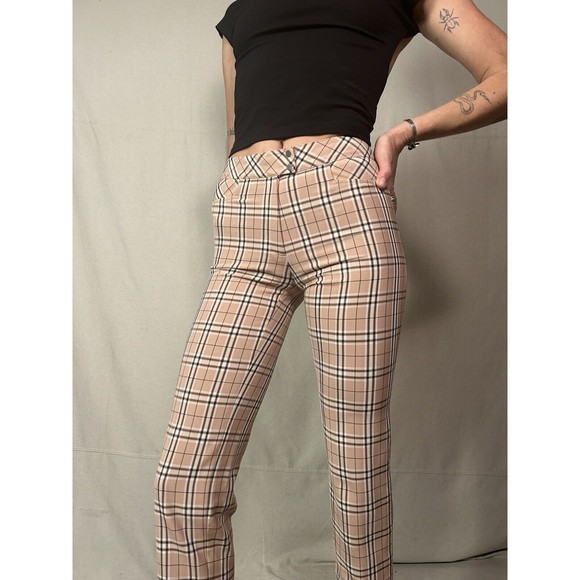 VTG Y2k Gray baribe Pink Plaid Mid Rise Trousers Pants Slacks Emo Goth Grunge - Picture 6 of 10